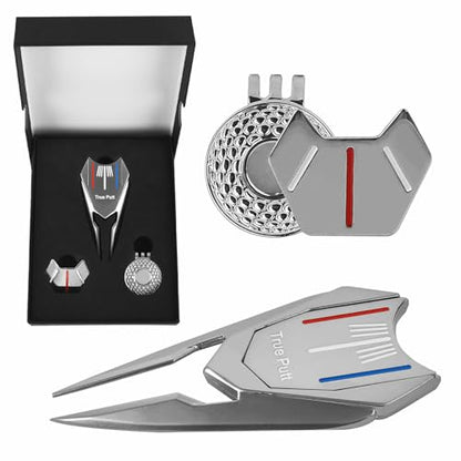 Golf Divot Repair Tool Set with Magnetic Ball Marker & Hat Clip, Black/Silver Stylish Golf Accessories for Men Women, Ideal Golf Gift