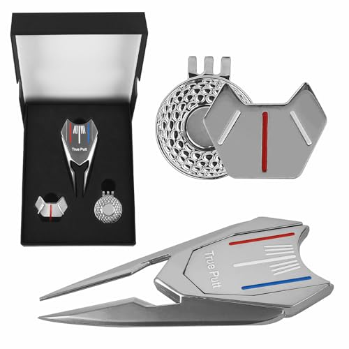 Golf Divot Repair Tool Set with Magnetic Ball Marker & Hat Clip, Black/Silver Stylish Golf Accessories for Men Women, Ideal Golf Gift