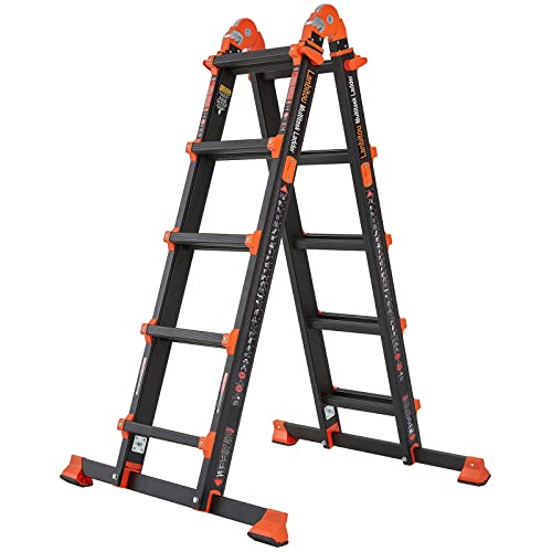 LANBITOU Ladder, A Frame 5 Step Ladder Extension, 17 Ft Anti-Slip Multi Position Ladder, Storage Folding Ladder, 330 lbs Security Load Telescoping Aluminum Ladders for Stairs Home Indoor Outdoor Roof - color: Black, size: 17FT