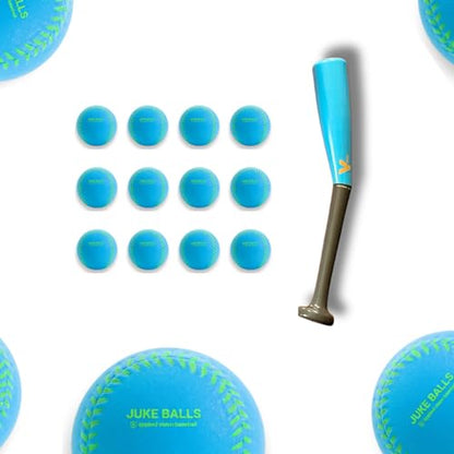 V-Swing Bat Mini + Juke Balls 12-Pack Foam Ball Bundle – Lightweight Indoor/Outdoor Training Balls with Raised Seams for Spin, Curveballs, Backyard Games & Batting Practice Training Plus Swing Trainer