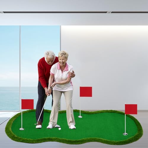 Nice C Putting Green Indoor, Putting Green, Golf Simulators for Home, Golf Putting Mat, Putting Mat Putting Green Outdoor, Challenge Putting Cup, 3 Holes, Flags, and Slope - style: Shaped 5 x 10 Ft Green