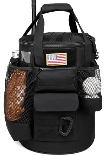 Baseball Bucket Bag 6 Gallon Tactical Baseball Coaches Bag Softball Bucket Cover Organizer with Padded Seat for Balls, Bat, Gloves, Scoreboards - color: Black