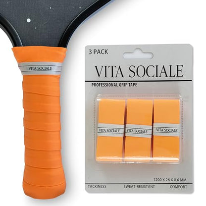 Pickleball Overgrip Tape (3 Pack) – Ultra-Soft Cushioned Grip, Sweat-Resistant, Non-Slip for Pickleball Paddles & Tennis Rackets - color: Orange - Tacky