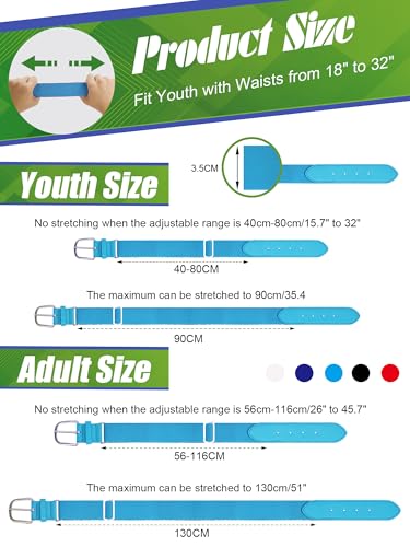 12 Pieces Baseball Belts Bulk Softball Belts Packs Leather Belt Adjustable Softball Belt Stretch Sports - color: Light Blue, size: Youth Size