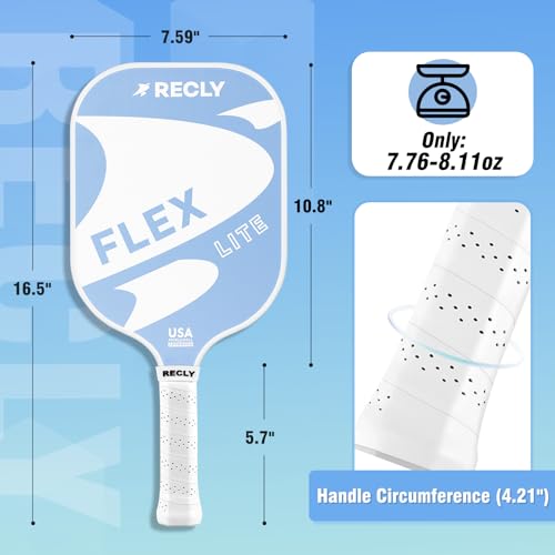 Recly Pickleball Paddles, Carbon Fiber Pickleball Paddle with UV Printed Finish & Sure-Grip Elongated Handle 14MM,USAPA Approved for Beginner and Professional Players - color: light blue