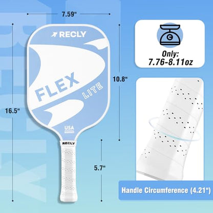 Recly Pickleball Paddles, Carbon Fiber Pickleball Paddle with UV Printed Finish & Sure-Grip Elongated Handle 14MM,USAPA Approved for Beginner and Professional Players - color: light blue