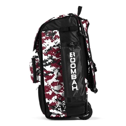 Boombah Catchers Superpack Hybrid Rolling Digital Camo Bat Bag - Multiple Colors - Wheeled & Backpack Version - color: Black/Cardinal