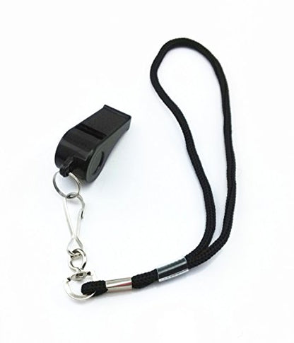 yueton Plastic Coach Whistles with Wrist Strap, Emergency Whistles with Short Lanyard, Pack of 6 (Black)