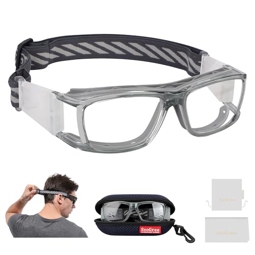 SooGree Sport Glasses for Men Women Basketball Football Sport Goggles Anti Fog Shock Collision Wearable Glasses - color: Gray Frame Gray Nose Pads