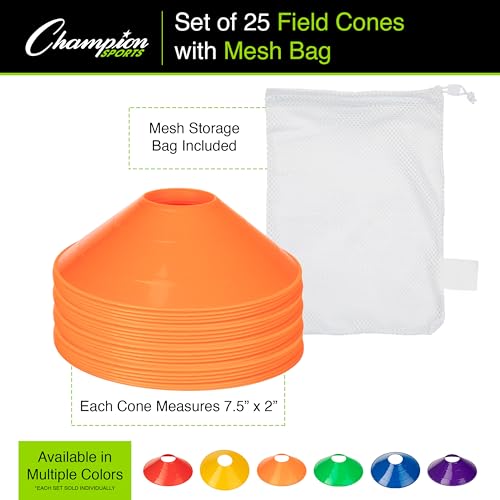 Champion Sports Set of 25 Red Cones with Mesh Bag