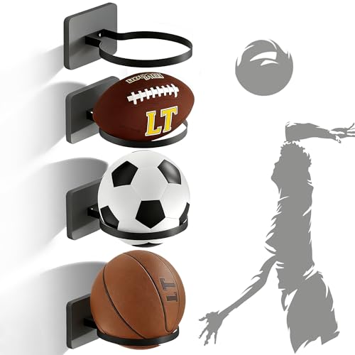 Basketball Holder Wall Mount — Ball Holder Wall Mount,Ball Storage Display Rack for Autograph Basketballs, Soccer/Volleyball Holder，Sports Accessories Organizer - color: Grey-4Pack
