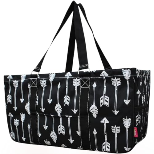 Extra Large Utility Tote Reusable Grocery Bag Oversized Collapsible for Groceries, Storage, Picnic, Beach (Arrow-black) - color: Arrow-black