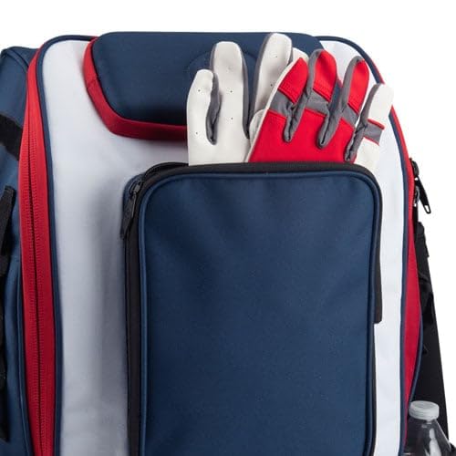 Tournament Backpack Baseball Bag, Large Capacity Bat Holder, Softball Bag with Shoe Compartment and Fence Hook, Red/White/Blue