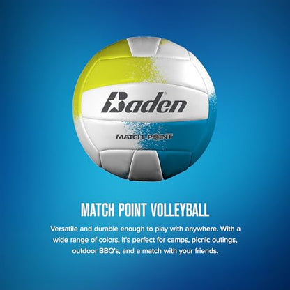Baden | Match Point | Cushioned Synthetic Leather | Outdoor Recreation Backyard Volleyball + College Camp Ball | Official Size 5 - color: Neon Yellow/Blue/White