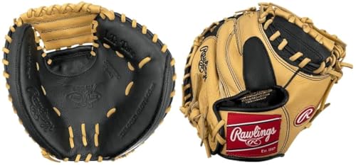 Rawlings Select PRO LITE Youth First Base Mitt 11.5" & Catcher’s Mitt 32" Blonde/Black | Lightweight Leather | Easy Break-in | Right Hand Throw - size: 32" {Catcher