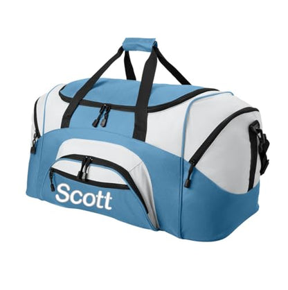 Personalized Large Duffel Bag, Football, Soccer, Basketball, Baseball Duffle Bag, Athlete Gift, Sport Bag, Embroidered Name, Carolina Blue/Grey - color: Carolina Blue/Grey