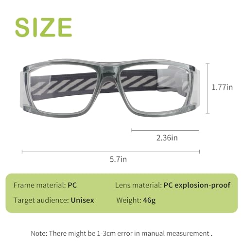 SooGree Sport Glasses for Men Women Basketball Football Sport Goggles Anti Fog Shock Collision Wearable Glasses - color: Gray Frame Gray Nose Pads