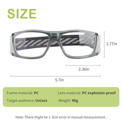 SooGree Sport Glasses for Men Women Basketball Football Sport Goggles Anti Fog Shock Collision Wearable Glasses - color: Gray Frame Gray Nose Pads