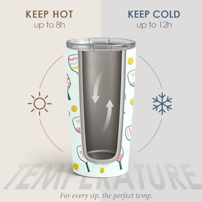 SANDJEST Pickleball Tumbler 20oz, Stainless Steel Travel Cup with Lid, Insulated Coffee Mug, Pickleballs Gifts for Women Girls Friends Sisters Players on Birthday Christmas - color: Pickleball 1