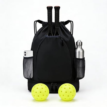 Pickleball Bag with Shoe Compartment & Water Bottle Pocket, Adjustable Pickleball Equipment Backpack for 2 Paddles, Large Capacity Pickle Ball Paddle Bag for Women & Man, Black
