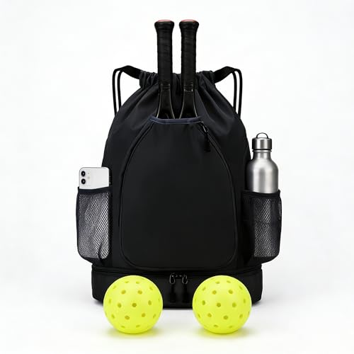 Pickleball Bag with Shoe Compartment & Water Bottle Pocket, Adjustable Pickleball Equipment Backpack for 2 Paddles, Large Capacity Pickle Ball Paddle Bag for Women & Man, Black