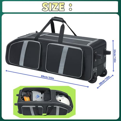 Football Bag 35" with Wheels - Football Gear Bag Heavy-Duty Rolling Equipment Bag for Team Sports, Multi-Pocket Duffle for Soccer, Baseball, Youth & Adult Athletes