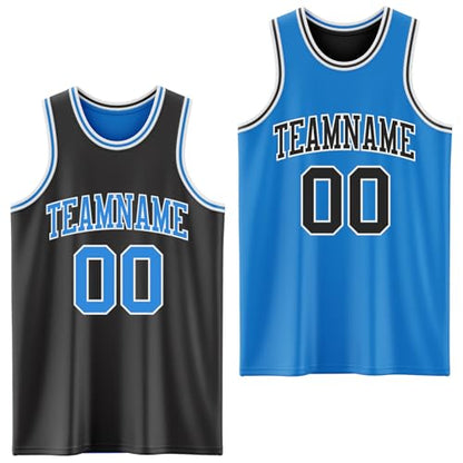 Custom Reversible Basketball Jerseys Men Youth, Personalized Sports Shirts Team Uniforms Printed Name Logo Number - color: Blue and Black