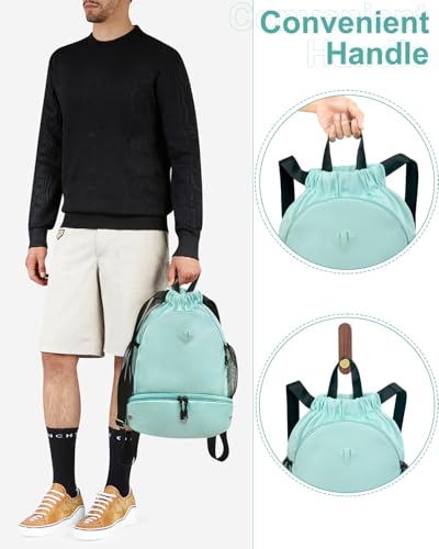 RHDZO Drawstring Backpack Gym Backpack with Shoe Compartment for Men Women String Sports Bag with Wet Pocket Cinch Swim Beach Bag, Large Mint Green - color: Large Mint Green