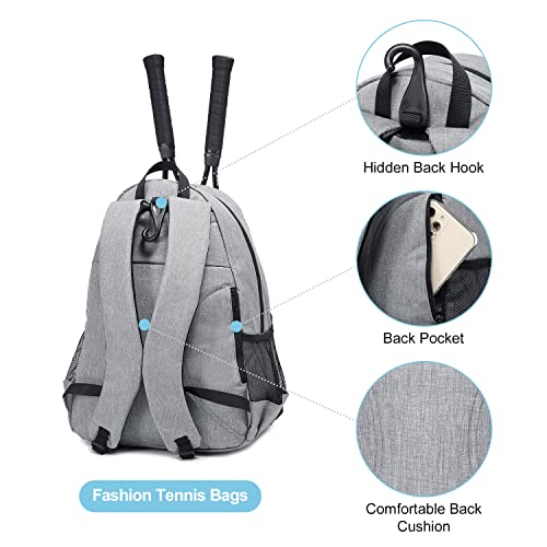 Tennis Bag Professional Tennis Backpack for Men and Women Racket Bags Holds 2 Rackets with Ventilated Shoe Compartment - color: Black & Gray