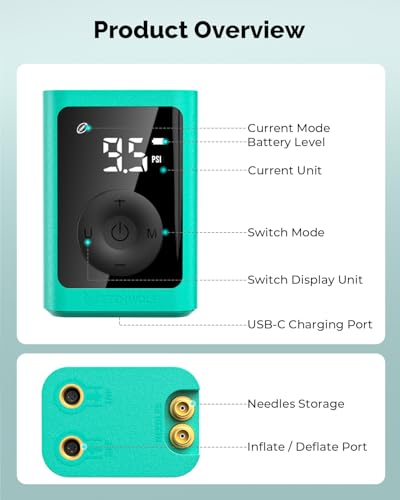ETENWOLF Electric Ball Pump Inflation & Deflation 2-17PSI, 2600mAh Basketball Pump with Precise Pressure Gauge, Rechargeable Air Pump for Balls, Soccer Ball Air Pump