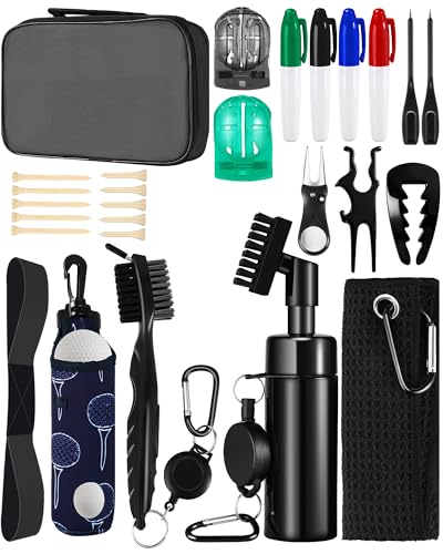 Golf Essentials Kit | Must Have Golf Accessories - Golf Water Brush, Golf Towel, Golf Club Brush, Golf Ball Marker, Divot Repair Tool
