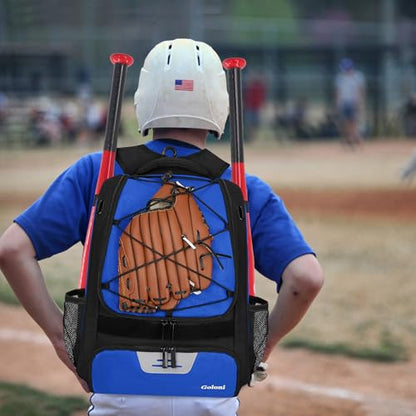 Goloni | Baseball Backpack,Baseball Bag for Adult,Softball Bat Bag with Shoes Compartment,Large Main Compartment for Helmet & accessories, Fence Hook - color: pure blue