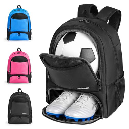 Soccer Backpack with Ball Compartment and Cleat Pocket, Water-Resistant Youth Sports Bag for Soccer Basketball Volleyball, Athletic Gear Bag for Teens & Junior Athletes