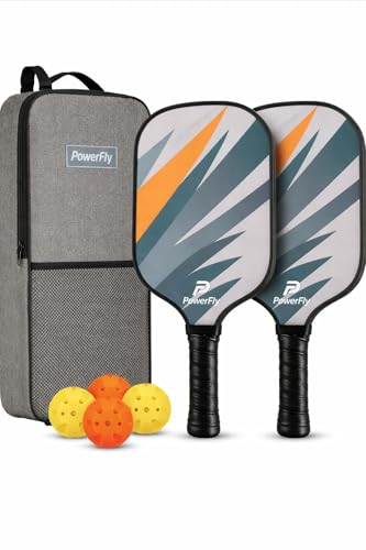 PowerFly Pickleball Paddles Set of 2, Fiberglass Surface Pickleball Set with 2 Pickleball Rackets,4 Pickleball Balls,1 Portable Carry Bag, Pickle Racket Set for Men Women - color: Aero Gray