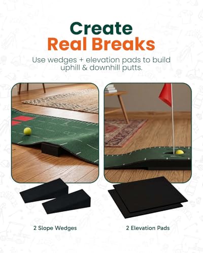Golf Putting Mat Set for Indoor Practice, Putting Green Indoor with 2 Putters, 4 Balls, Flags, Scoreboard, Slope Wedges & Carry Bag, Golf Training Aid for Home | Office | Backyard