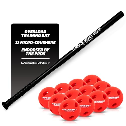PowerNet Overload and Underload Training Bats, Rapid Stick or Overload Bat, Slim Barrel Design, Build Hand-Eye Coordination - color: Black Overload Bat w/ 12 Micro Crushers