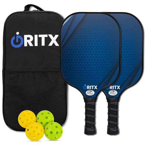 Pickleball Paddle Set | 2 Lightweight Pickleball Rackets w/Fiberglass Surface & 5-Inch Non-Slip Handle, 4 Balls, 1 Carry Bag | USAPA Approved Set for Men & Women - color: Blue