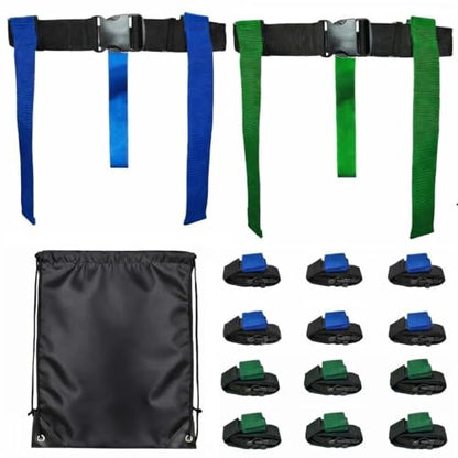 HE Adult Flag Football Belts 40″ Adjustable, Extra-Wide 2″ Heavy-Duty Polypro – American Made Lifetime Waranty Several Colors - color: Blue/Green