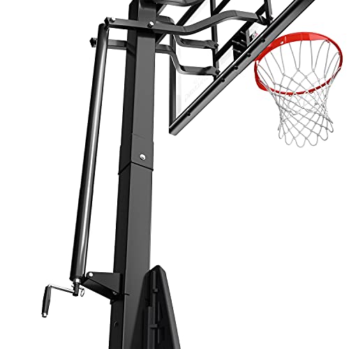 Spalding Ultimate Hybrid Portable Basketball Hoop | Adjustable Height from 7.5' to 10' in Infinite Increments | Arena Slam Breakaway Rim - color: 54" - Glass Backboard - Black