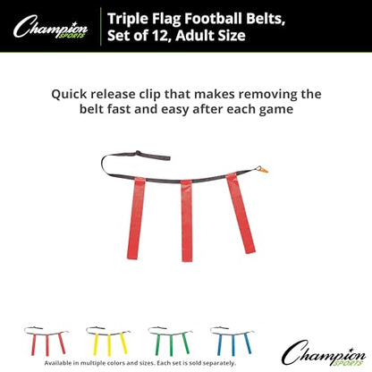 Champion Sports Quick Release Flag Football Set – Durable Belt, 3 Detachable Flags & Adjustable Fit (25”-50”) - color: Red Flags, size: Large (32'-39")