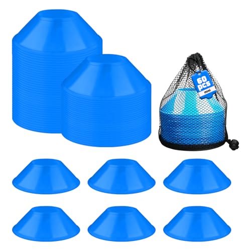60 Pack Mini Soccer Cones–Mini Disc Cones for Agility Training,Soccer,Football,Sports Drills,Field Markers,Cones Sports Equipment,Portable Stackable Mini Cones with Carry Bag - color: blue
