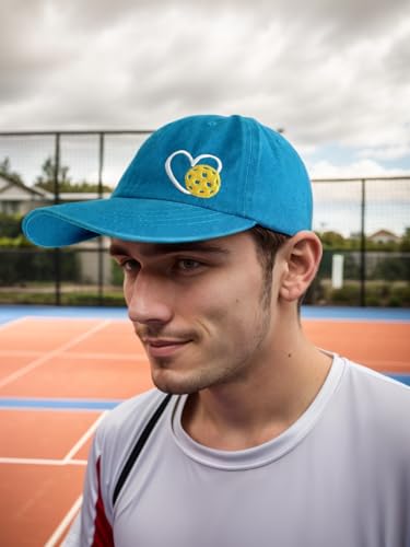 Pickleball Hat with Gift Box, Pickleball Gifts for Women Men, Adjustable Embroidered Heart Baseball Cap - color: Blue