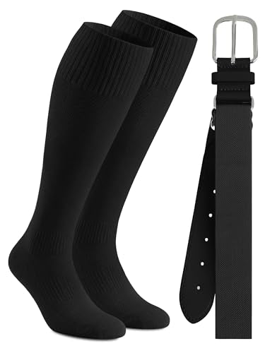 Cooraby Baseball Socks and Belt Combo Youth Boys Adjustable Softball Football Socks and Elastic Baseball Belts for Boys Girls - color: Black, size: 5-7 Years
