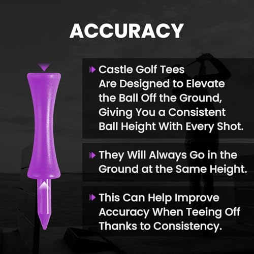 Amy Sport Golf Castle Tees Plastic Consistent Height 2 1/4 Inch Value 100 Pack, Unbreakable Step Down Reusable Tee for Par 3 Holes Practice in Orange Pink Purple - color: Purple