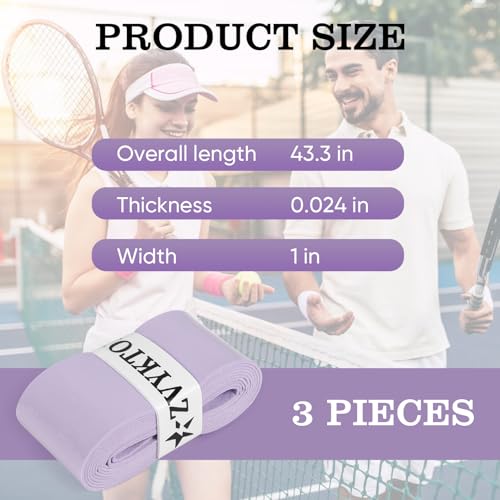 Tennis Racket Grip Tape, Ultra Thin Tacky Tennis Overgrip for Sweat Absorption & Control – Durable Anti-Slip Replacement Grip for Tennis, Badminton & Pickleball (3 Pack) - color: PURPLE