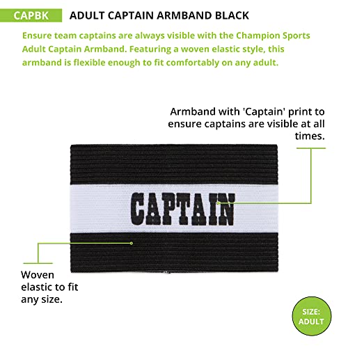 Champion Sports Adult Captain’s Arm Band, Black - Unisex Woven Elastic Nylon Captain Arm Bands for Soccer, Football, Basketball and More - Premium Team Sports Accessories for Men and Women