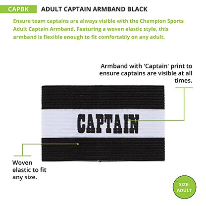 Champion Sports Adult Captain’s Arm Band, Black - Unisex Woven Elastic Nylon Captain Arm Bands for Soccer, Football, Basketball and More - Premium Team Sports Accessories for Men and Women
