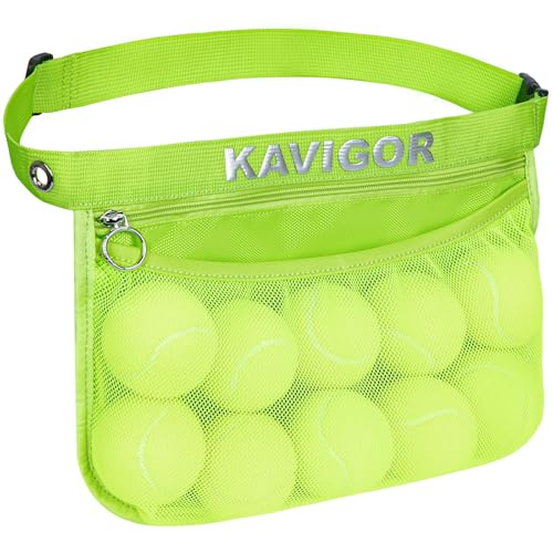 KAVIGOR Tennis & Pickleball Ball Holder Waist Pouch Holds 8-10 Balls, Multi-Functional Sports Belt Bag with Zipper Pocket and Carabiner - color: Green