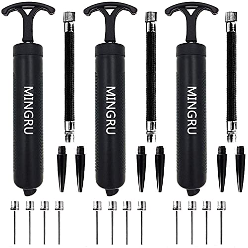 Ball Pump for Basketball, Soccer, Volleyball, Rugby, Water Polo Ball & Other Inflatables Air Pump, Needles and Nozzles Included - color: 3 PACK - BLACK