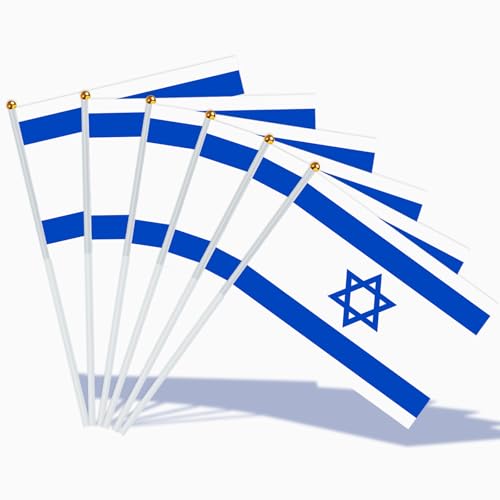 AhfuLife 15pcs Israel Hand Held Flag, 5.5 X 8.2 Inch Israeli Flags on Stick, Small Flags with 11.8 Inch Poles for National Day Independence Day Garden Street Home Party Football Decorations - color: Israel, size: 5×8 Inch-15 Pcs